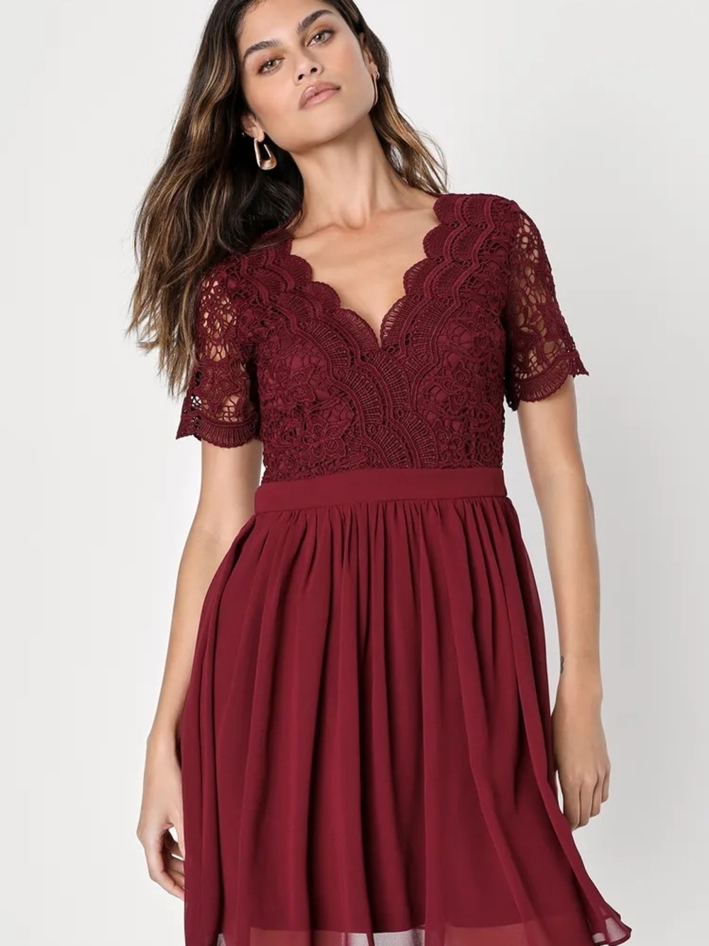 Lulus Angel In Disguise Lace Skater Fit And Flare Dress Large L
